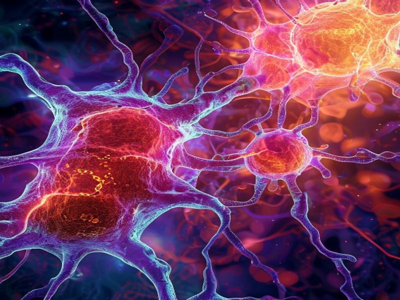 Representación microscópica de una célula envejecida con telómeros acortados