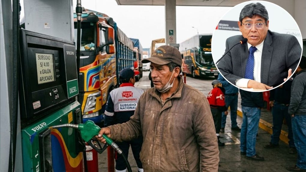 Estación de servicio con cartel del subsidio al diésel